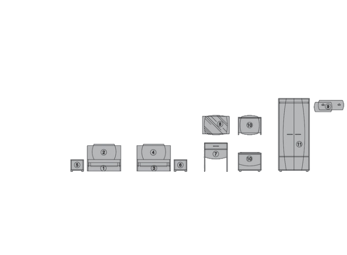 Σετ Κρεβατοκάμαρας 9 τεμαχίων, Merida, 86.5x194.5x30.5 εκ., Genomax