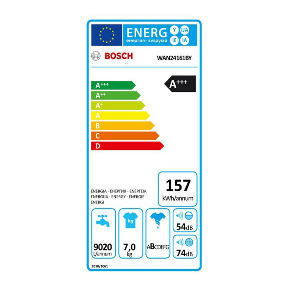 Πλυντήριο ρούχων, 7 κιλών, Α++, WAN24161BY, Bosch