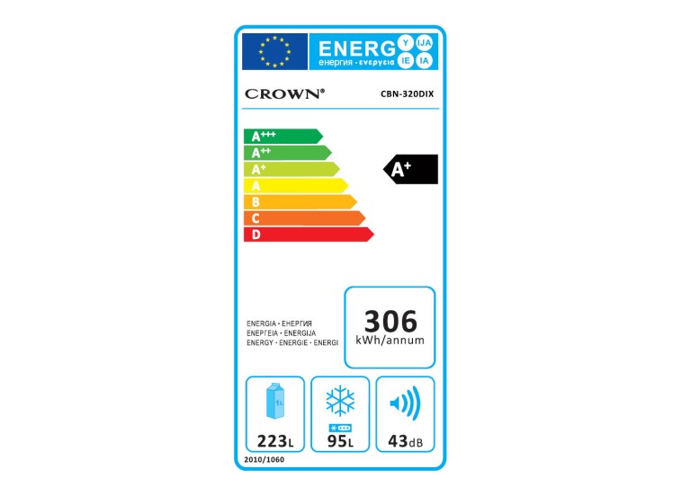 Ψυγειοκαταψύκτης No Frost 318lt A +, CBN-320DIX, Crown Ψυγειοκαταψύκτης No Frost 318lt A +, CBN-320DIX, Crown