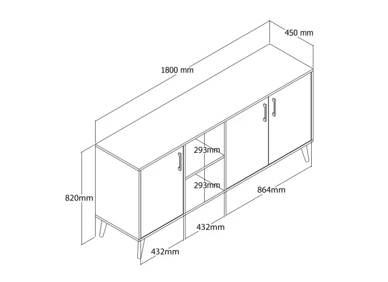 Μπουφές Exxen 1624, Π180xΜ45xΥ82 εκ., All4home