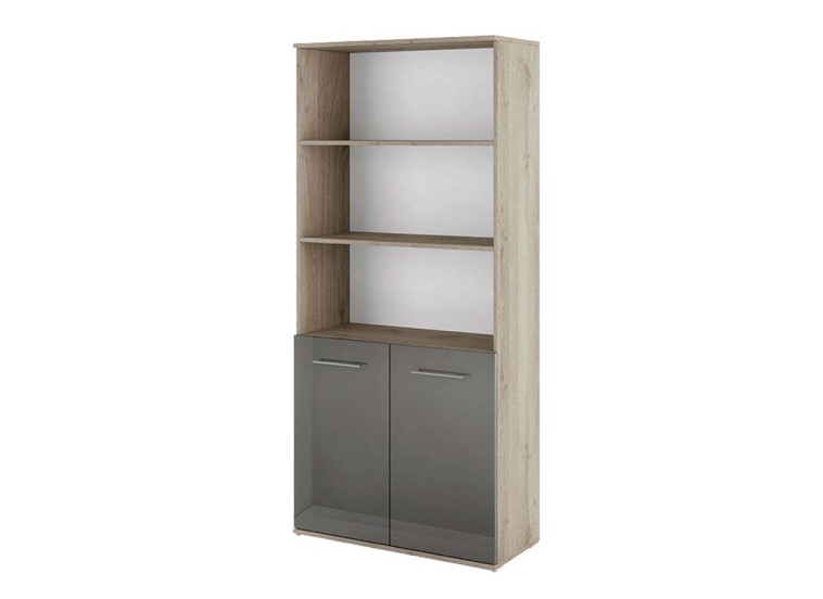 Βιβλιοθήκη με πόρτες 80x36x175.5, Modul 63 Σόνομα/Γκρι γυαλιστερό, Genomax Βιβλιοθήκη με πόρτες 80x36x175.5, Modul 63 Σόνομα/Γκρι γυαλιστερό, Genomax