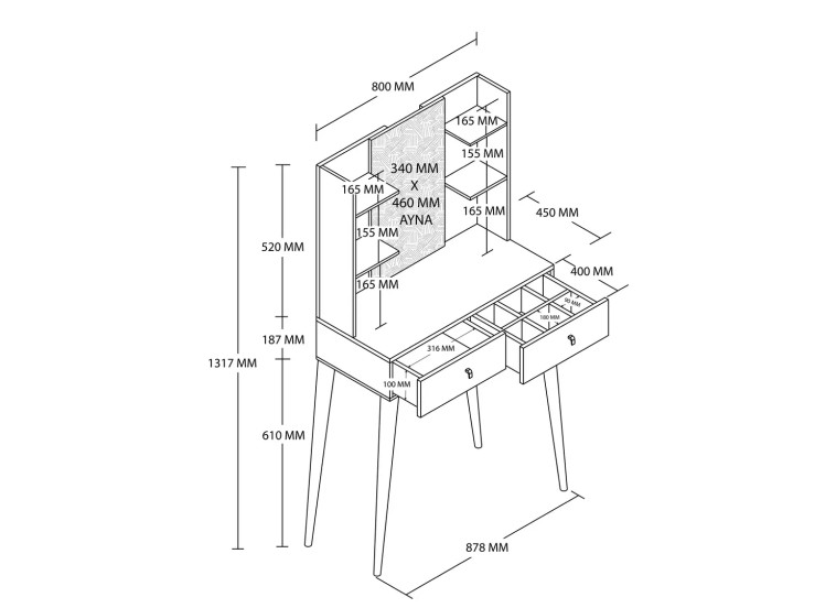 Τουαλέτα με καθρέφτη και ξύλινα πόδια, 2202 Lucky, 80χ45χ131,70 εκ., All4home
