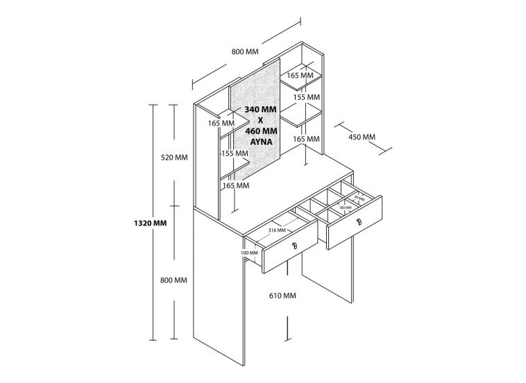 Τουαλέτα με καθρέφτη και ξύλινα πόδια, 2210 Shiny, 80χ45χ132 εκ., All4home