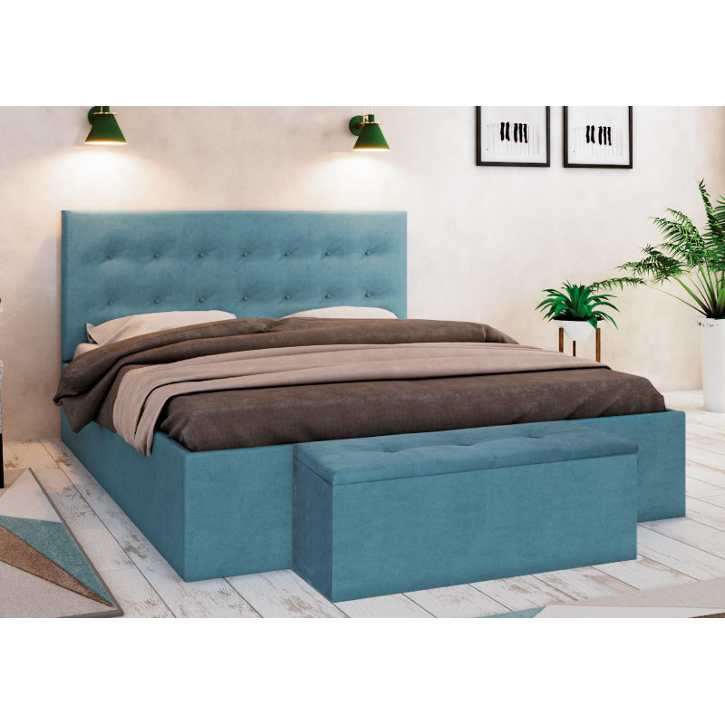 Κρεβάτι υφασμάτινο, KEL, Γαλάζιο, 160/207/110 εκ., Genomax