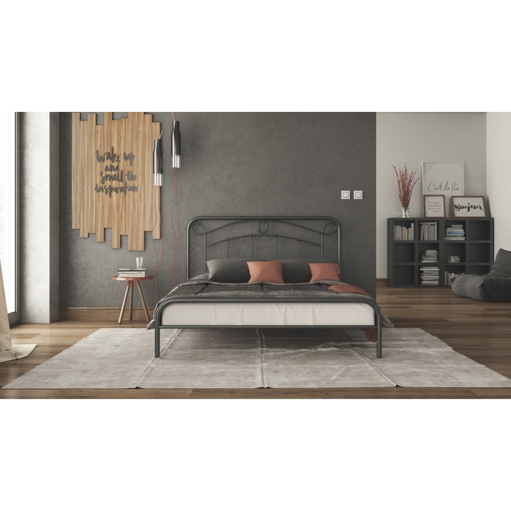 Μεταλλικό υπέρδιπλο κρεβάτι Elina με τάβλες, 160/200, Silk