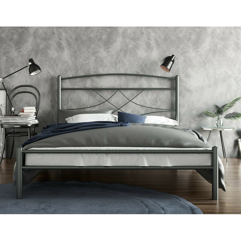 Μεταλλικό διπλό κρεβάτι Emma με τάβλες, 140/200, Silk