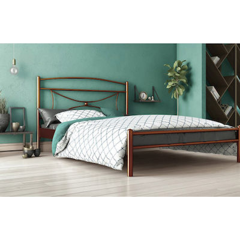 Μεταλλικό διπλό κρεβάτι Fiona με τάβλες, 140/200, Silk