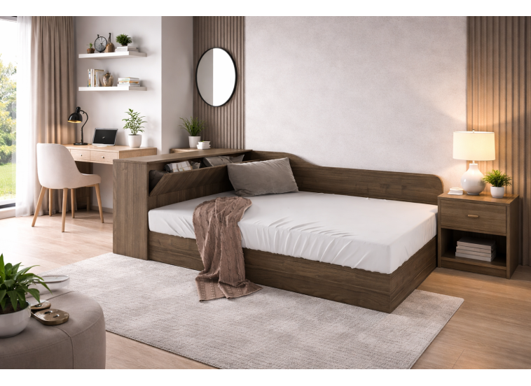 Κρεβάτι ημίδιπλο 120/190 , Flow Καρυδί, 223,5x71x122 εκ., Genomax