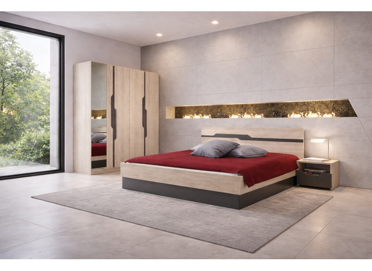 Σετ Κρεβατοκάμαρας 4 τεμαχίων Αφροδίτη sonoma, 160/200, με Δώρο Στρώμα, Genomax