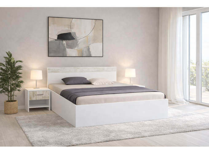 Σετ Κρεβατοκάμαρας 4 τεμαχίων Verona High με Ορθοπεδικό στρώμα 160x200 εκ., Λευκό με Crystal, 204x90x164 εκ., κωδ. 1219922210, Genomax