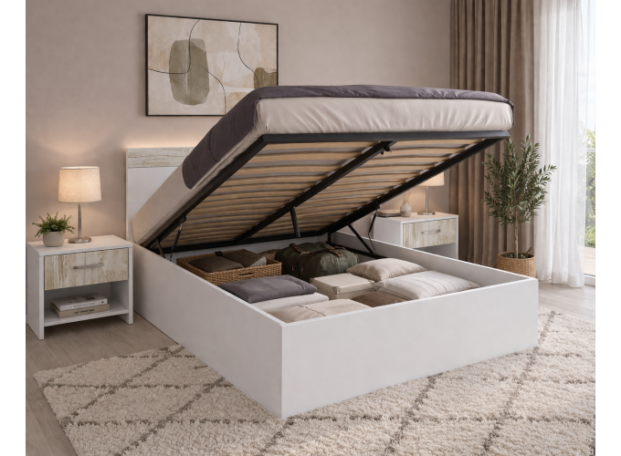 Σετ Κρεβατοκάμαρας 4 τεμαχίων Verona High με Ορθοπεδικό στρώμα 160x200 εκ., Λευκό με Crystal, 204x90x164 εκ., κωδ. 1219922210, Genomax