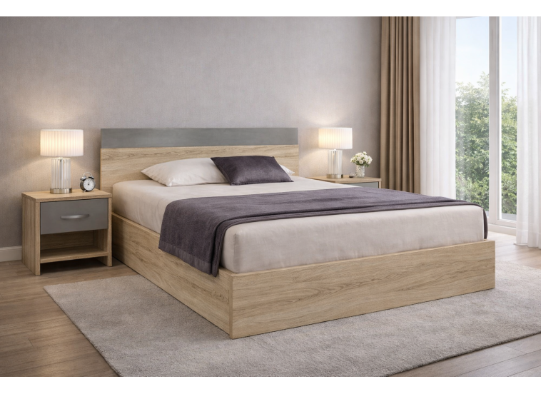 Σετ Κρεβατοκάμαρας 4 τεμαχίων Verona High με Ορθοπεδικό στρώμα 160x200 εκ., Σόνομα με γκρι γυαλιστερό, 204x90x164 εκ., κωδ. 1219922209, Genomax