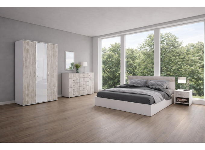 Σετ Κρεβατοκάμαρας 4 τμχ. 160/200, Ava 322 Λευκό/Crystal Ματ, Genomax