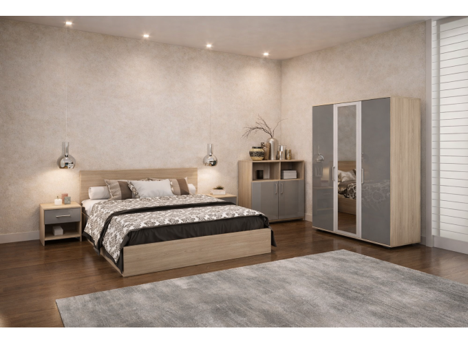 Σετ Κρεβατοκάμαρας 4 τμχ. 160/200, Ava 322 Σόνομα/Γκρι Γυαλιστερό, Genomax