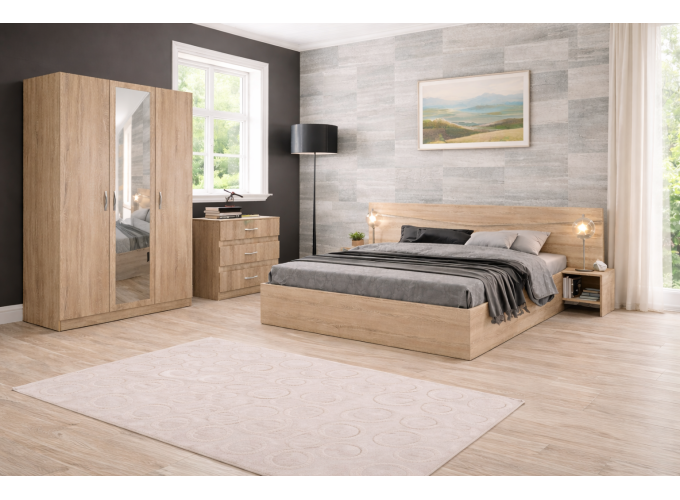 Σετ Κρεβατοκάμαρας 6 τεμαχίων με ΔΩΡΟ στρώμα 160/200 και μηχανισμό ανύψωσης, Milano Σόνομα, 206x78x226 εκ., Genomax