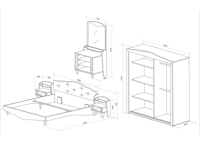 Σετ Κρεβατοκάμαρας 5 τεμαχίων 160/200, Imperial με ΔΩΡΟ συρταριέρα, 265/205/92,5 εκ., Genomax