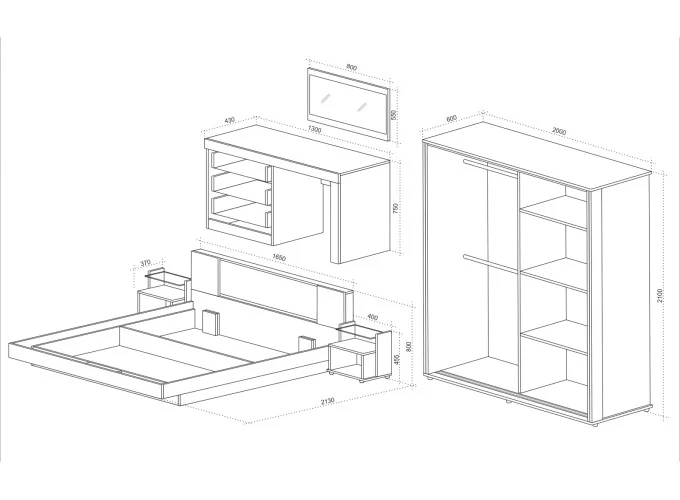Σετ Κρεβατοκάμαρας 5 τεμαχίων 160/200, Como με ΔΩΡΟ συρταριέρα, 245x213,5x80 εκ., Genomax