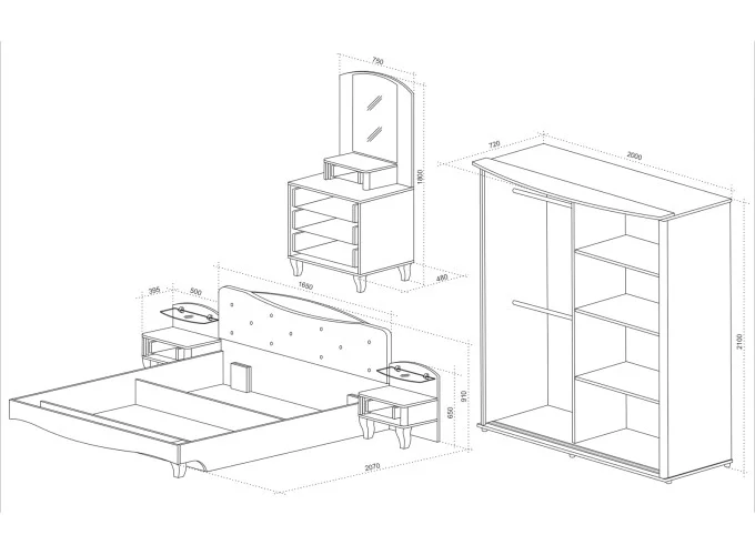 Σετ Κρεβατοκάμαρας 5 τεμαχίων 160/200, Orient με ΔΩΡΟ συρταριέρα, 264x207x91 εκ., Genomax