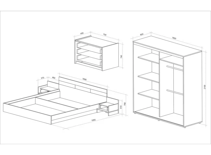 Σετ Κρεβατοκάμαρας 5 τεμαχίων 160/200, Palermo με ΔΩΡΟ συρταριέρα, 257/195/75 εκ., Genomax