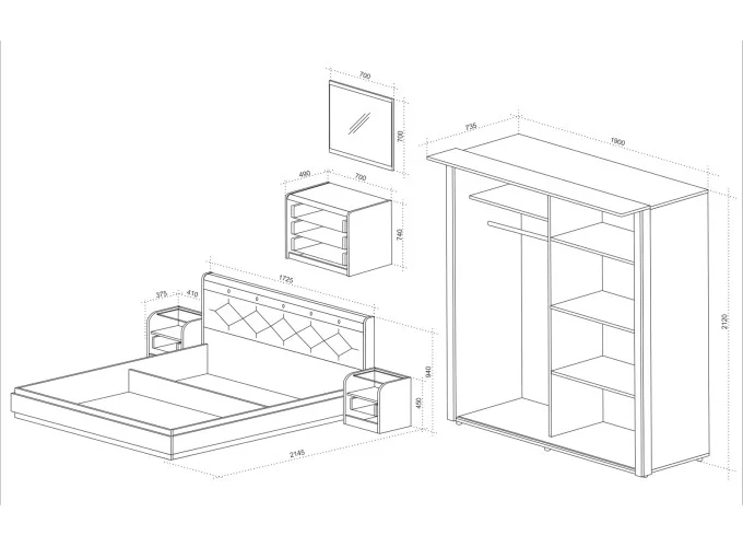 Σετ Κρεβατοκάμαρας 5 τεμαχίων, 160/200, Rimini, 254/214,5/94 εκ., Genomax