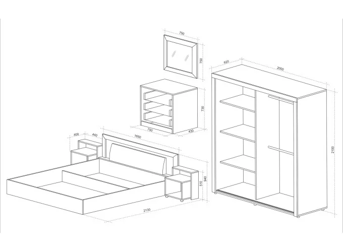 Σετ Κρεβατοκάμαρας 5 τεμαχίων 160/200, Royal, 252,5/231/94 εκ., Genomax