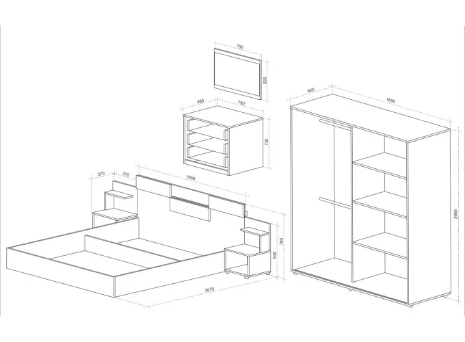 Σετ Κρεβατοκάμαρας 5 τεμαχίων 160/200, Sonoma, 239/207/78 εκ., Crystal / μαύρο, Genomax