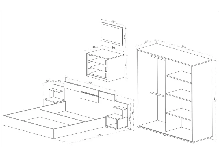Σετ Κρεβατοκάμαρας 5 τεμαχίων 160/200, Sonoma, 239/207/78 εκ., Genomax