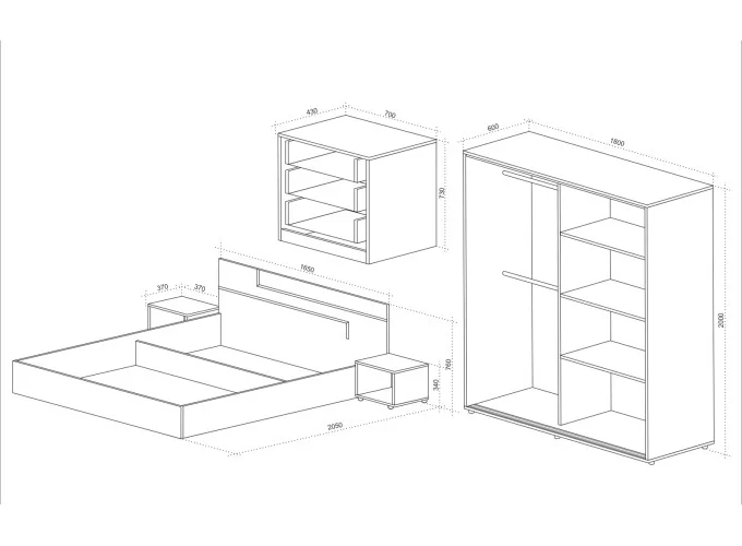 Σετ Κρεβατοκάμαρας 5 τεμαχίων 160/200, Torino με ΔΩΡΟ συρταριέρα και μηχανισμό ανύψωσης, Genomax