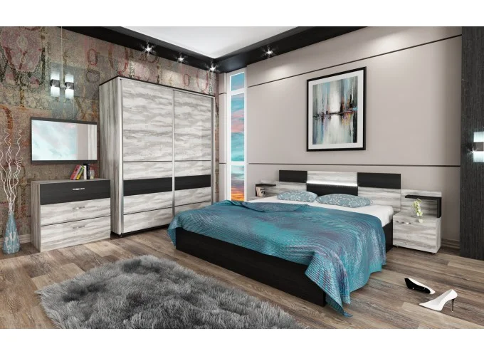 Σετ Κρεβατοκάμαρας 5 τεμαχίων 160/200, Sonoma, 239/207/78 εκ., Crystal / μαύρο, Genomax