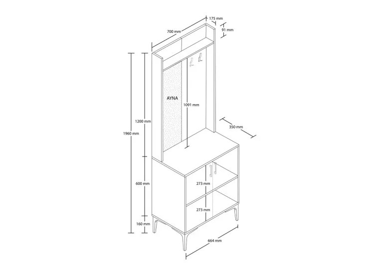Έπιπλο Εισόδου Royal 5022,με Αριστερό Καθρέφτη 70x35x196 εκ.,All4home