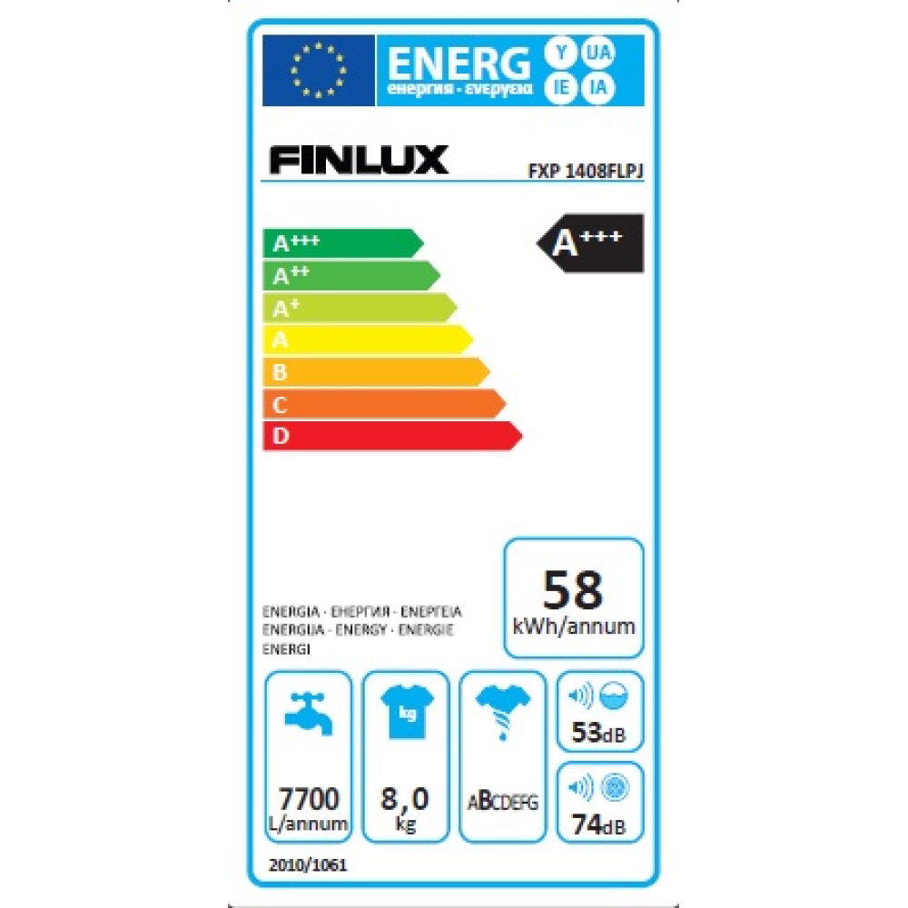 Πλυντήριο ρούχων 8kg A+++, FXP 1408FLPJ PYROJET, Finlux