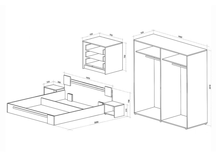 Σετ Κρεβατοκάμαρας 3 τεμαχίων 160/200, Stillo-Smart Home, Genomax Σετ Κρεβατοκάμαρας 3 τεμαχίων 160/200, Stillo-Smart Home, Genomax
