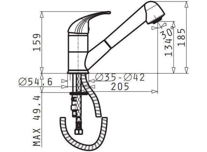 Μπαταρία Κουζίνας Πάγκου με Ντουζ και Σπιράλ, Essential Festivo Snow, Pyramis 