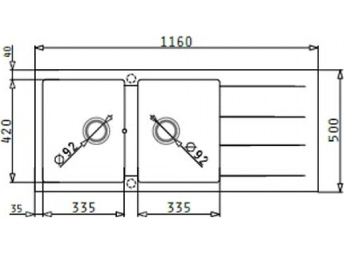 Ένθετος Νεροχύτης, Athlos 2B 1D Snow, 116x50cm, Pyramis  