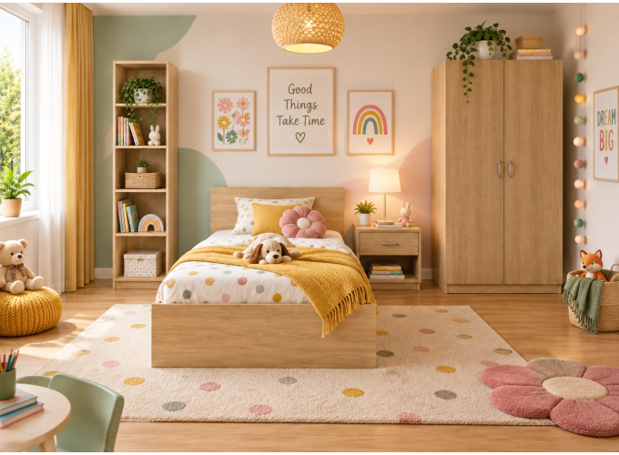 Σετ Παιδικού Δωματίου Oak Modern με Κρεβάτι, Ντουλάπα, Κομοδίνο & Βιβλιοθήκη, All4home