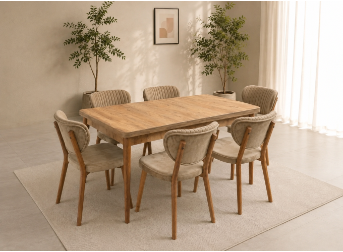Σετ Τραπεζαρίας 7 τεμαχίων , Walnut , All4home