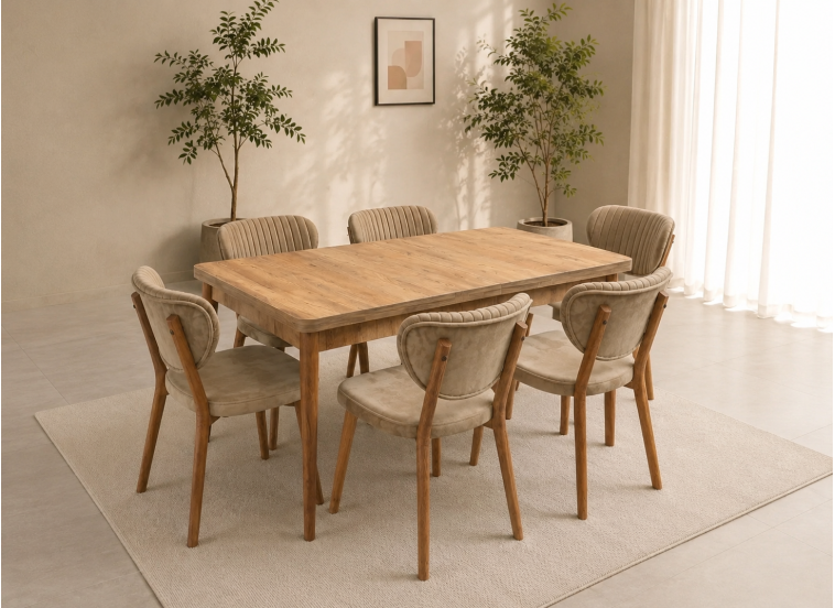 Σετ Τραπεζαρίας 7 τεμαχίων , Walnut , All4home