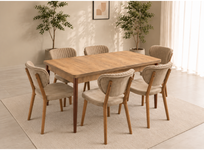 Σετ Τραπεζαρίας 7 τεμαχίων , Walnut , 132-170/80/73εκ., All4home