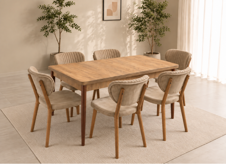 Σετ Τραπεζαρίας 7 τεμαχίων , Walnut , 132-170/80/73εκ., All4home