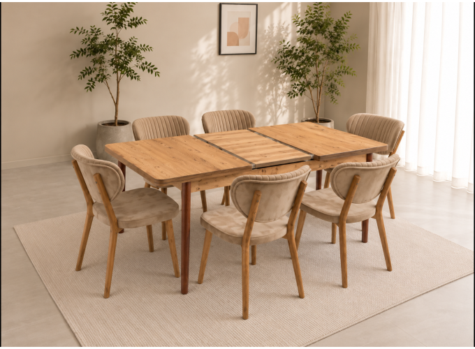 Σετ Τραπεζαρίας 7 τεμαχίων , Walnut , 132-170/80/73εκ., All4home