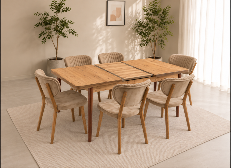Σετ Τραπεζαρίας 7 τεμαχίων , Walnut , 132-170/80/73εκ., All4home