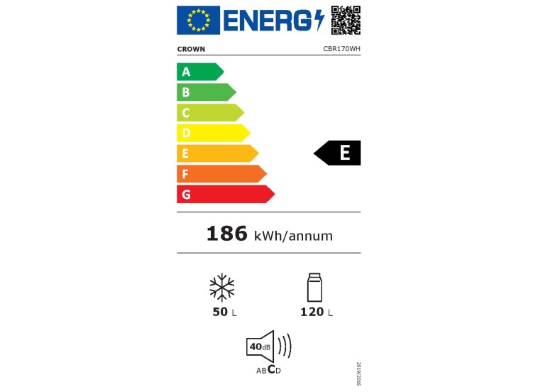 Ψυγειοκαταψύκτης Crown CBR170WH, 170 l, E, 1518/444/536, Λευκό, Στατικό