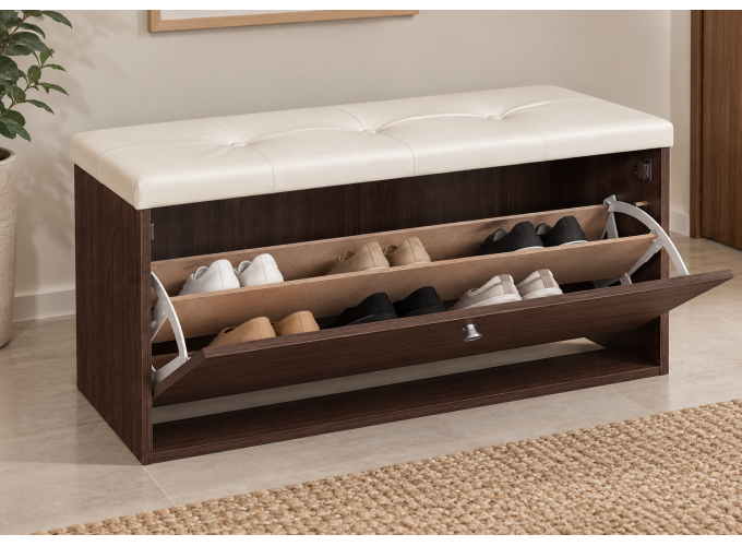 Παπουτσοθήκη-Σκαμπό Rakla 100 Βέγγε/Μπεζ, 97x31.5x48, Genomax