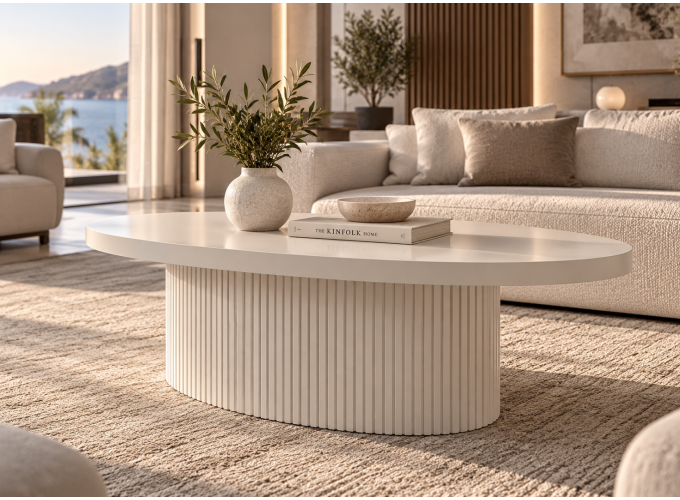 Τραπεζάκι Σαλονιού, Elysia, Οβάλ Λευκό, 120x60x40 εκ., All4home