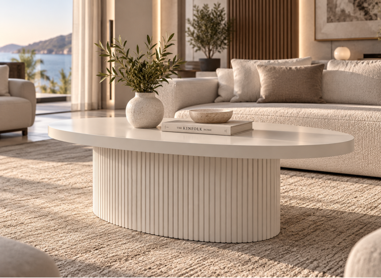 Τραπεζάκι Σαλονιού, Elysia, Οβάλ Λευκό, 120x60x40 εκ.