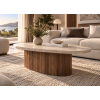 Τραπεζάκι Σαλονιού, Riviera, Οβάλ Καρυδί – Μπεζ Stone με Ραβδωτή Βάση, 120x60x40 εκ.