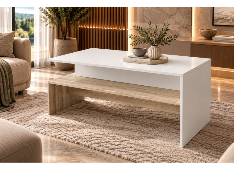 Τραπέζι σαλονιού Maria Σόνομα/Λευκό, 120x60x45, Genomax