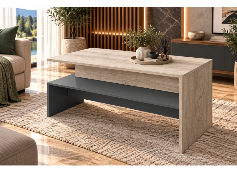 Τραπέζι σαλονιού Maria Σόνομα/Γραφίτης, 120x60x45, Genomax 