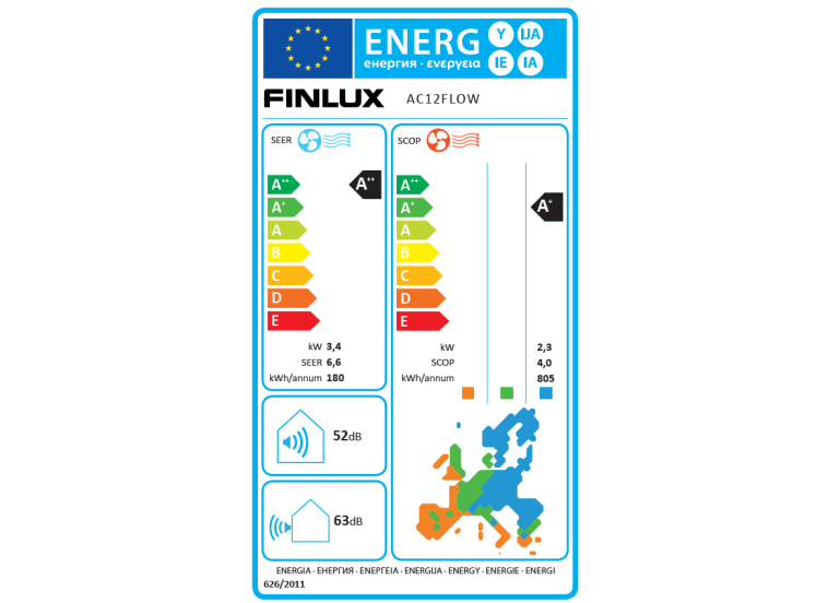 Κλιματιστικό Inverter, 12000 Btu, A++/A+, AC12FLOW, Finlux Κλιματιστικό Inverter, 12000 Btu, A++/A+, AC12FLOW, Finlux