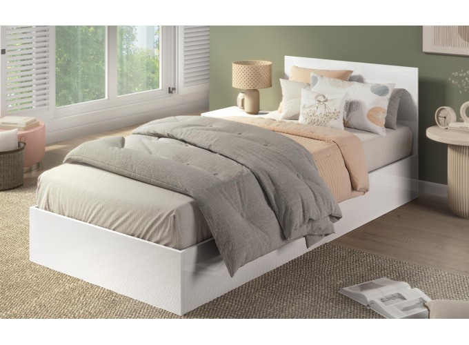 Κρεβάτι ξύλινο μονό High Λευκό 90/200, 204/90/94 εκ., Genomax